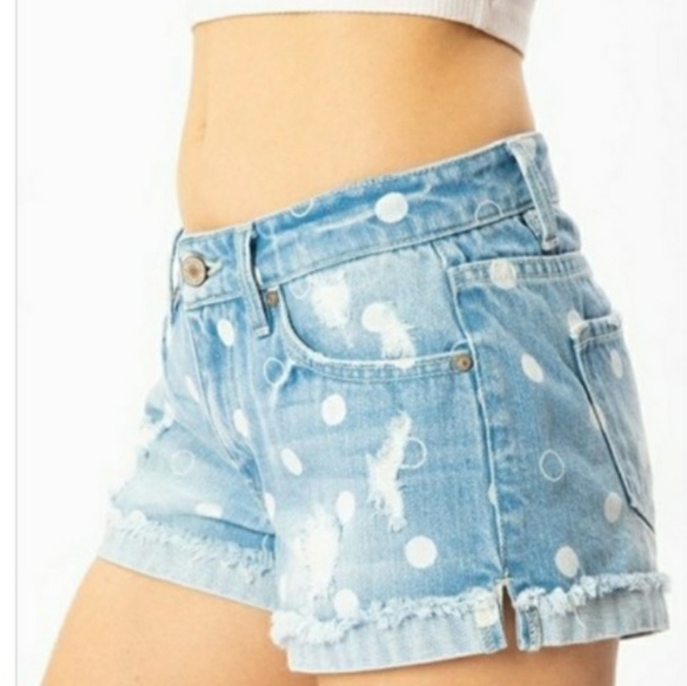 KANCAN Polka Dot Denim Shorts - Picture 2 of 6